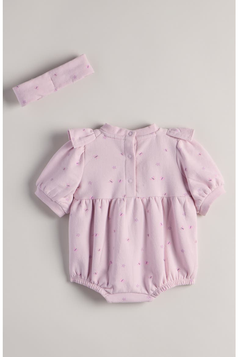 Ruffle Cotton Blend Fleece Romper & Headband Set, Alternate, color, PINK WINDSOME BUTTERFLIES