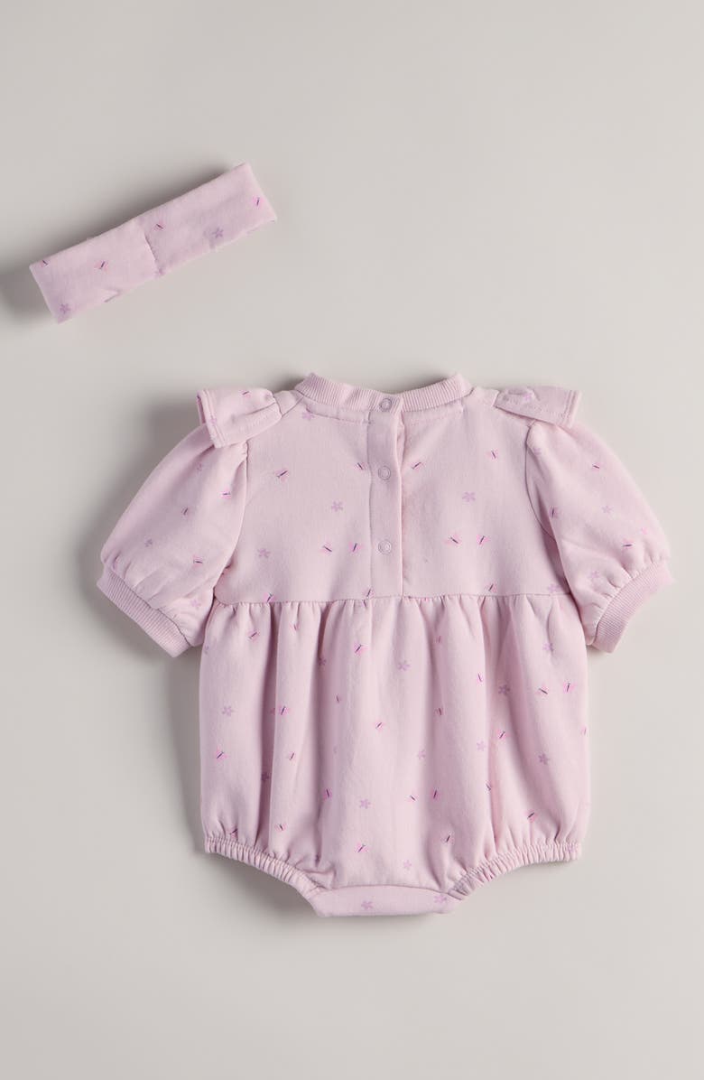 Nordstrom Ruffle Cotton Fleece Romper & Headband Set, Alternate, color, Pink Windsome Butterflies