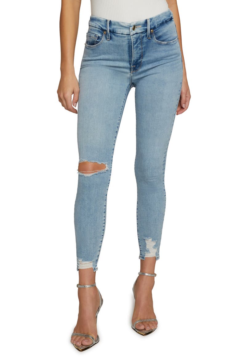 Good Legs Chewed Hem Skinny Jeans, Main, color, BLUE616