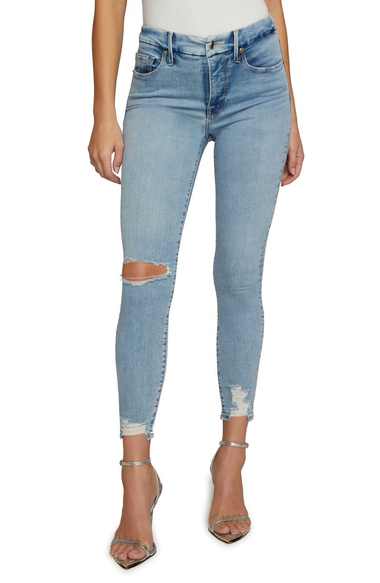 Good American Good Legs Chewed Hem Skinny Jeans, Main, color, 