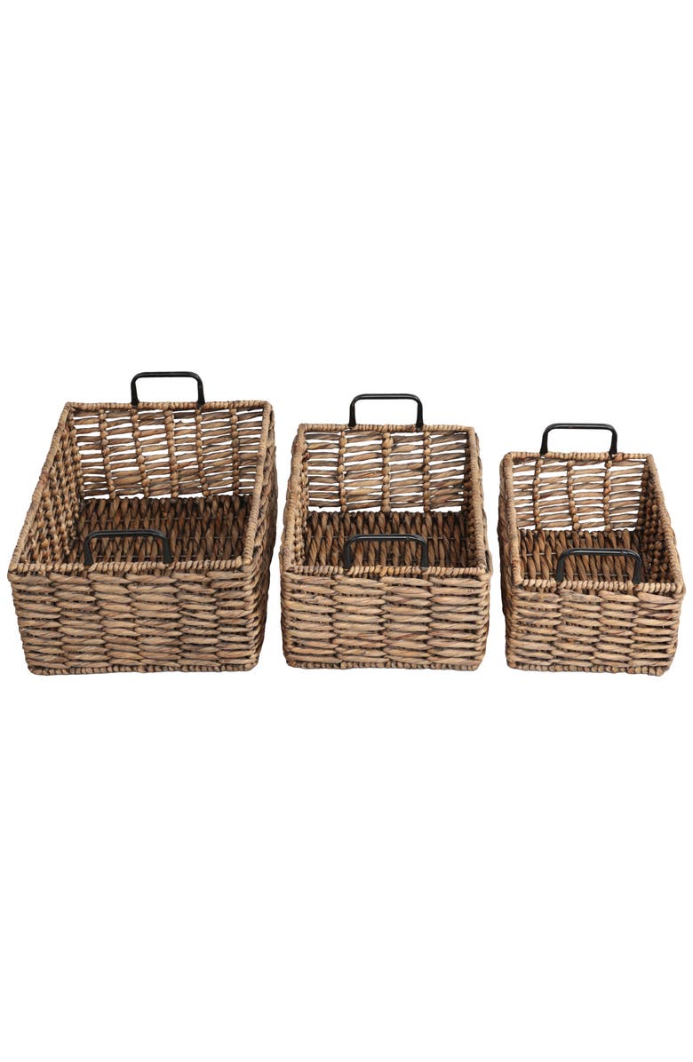 HAPPIMESS Handwoven Water Hyacinth Nesting Storage Baskets with Metal Handles, Alternate, color, Brown