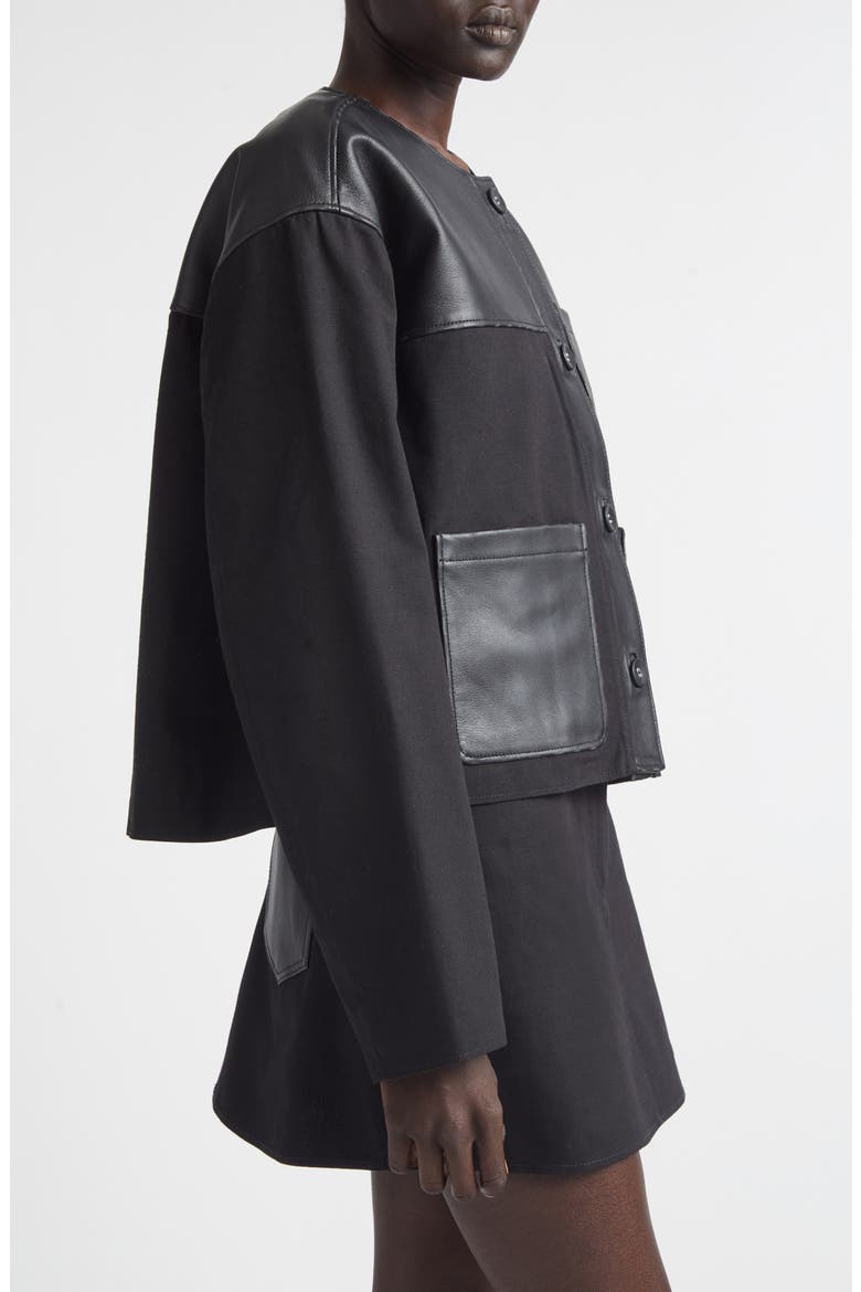 Cleo Cotton Canvas & Leather Jacket, Alternate, color, BLACK
