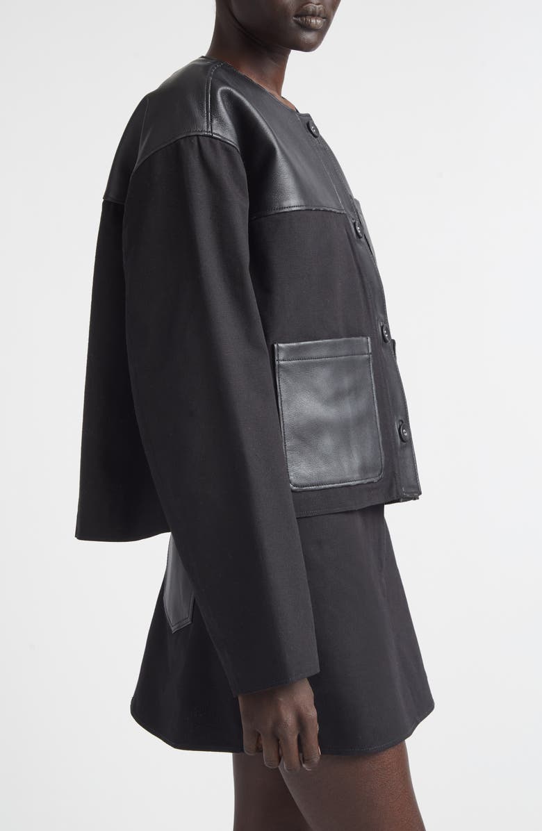 Stand Studio Cleo Cotton Canvas & Leather Jacket, Alternate, color, Black