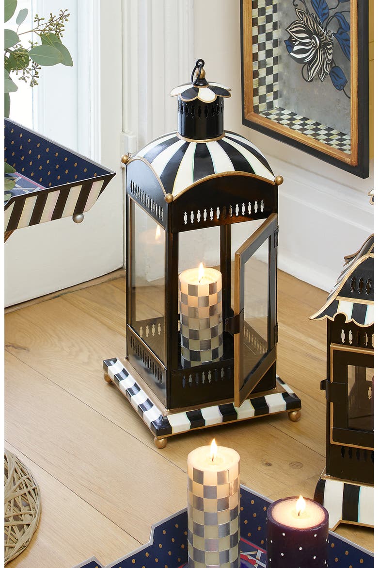 Courtly Stripe Candle Lantern, Alternate, color, BLACK/ WHITE