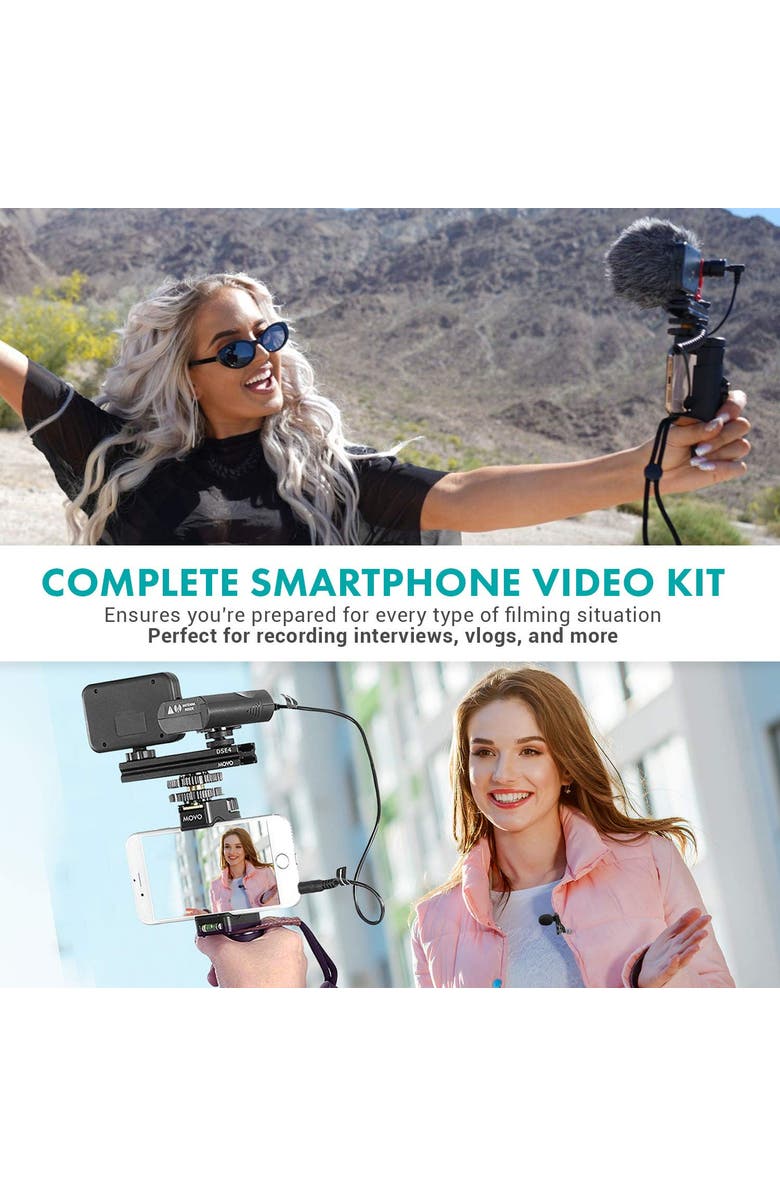 MOVO V8 Huge Vlogging Kit for iPhone with Tripod, Grip, Microphones, LED Lights, and Wireless Remote, Alternate, color, Black