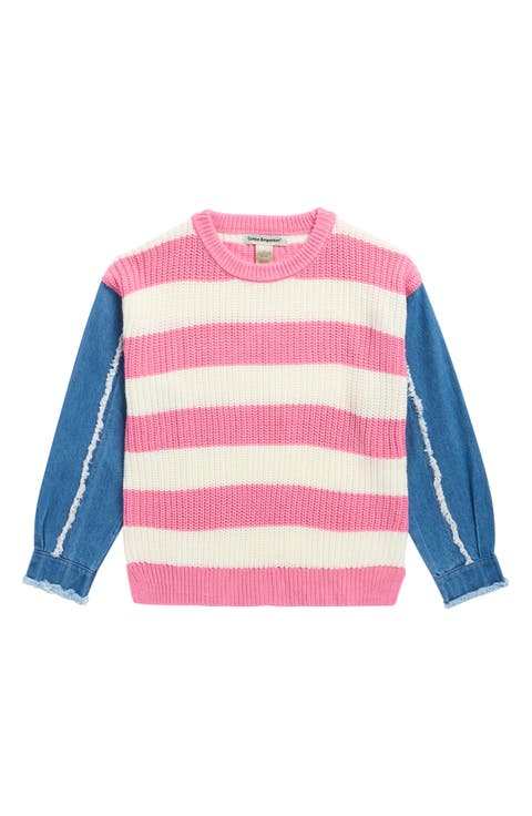 Kids' Denim Sleeve Stripe Sweater (Big Kid)