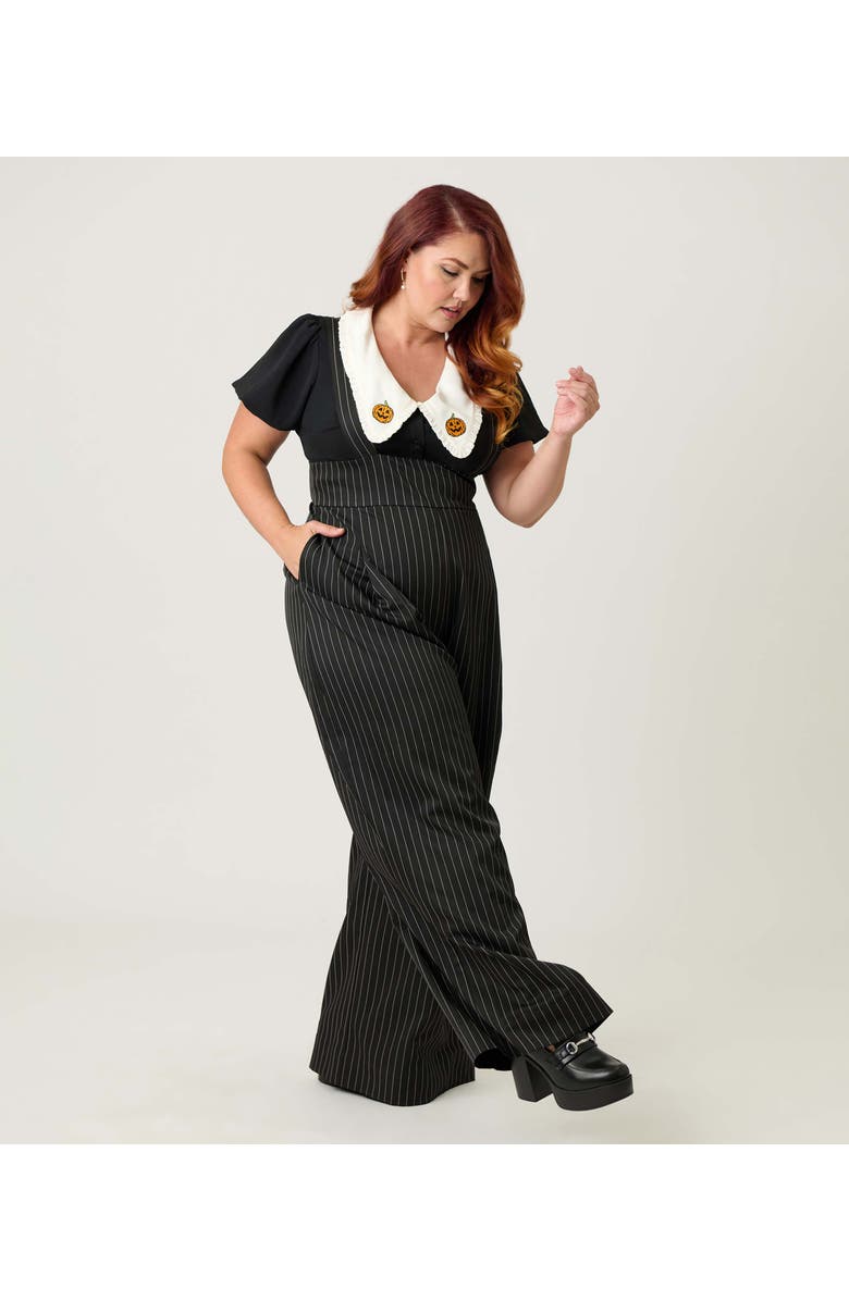 Unique Vintage Plus Size Wide Leg Rochelle Suspender Pants, Alternate, color, Black