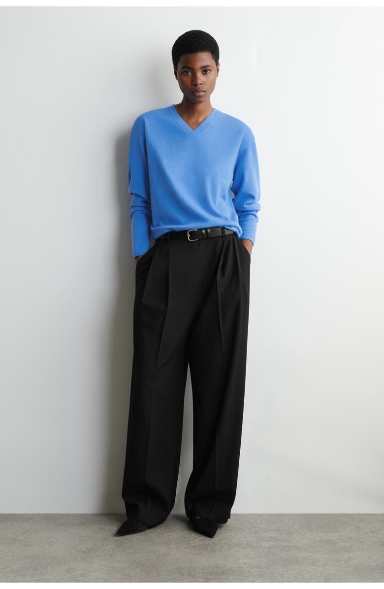 COS Relaxed Twill Wide-Leg Pants, Main, color, Black