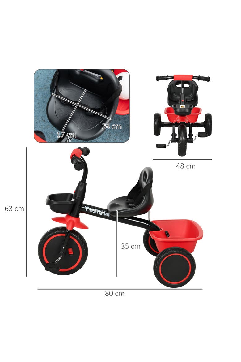 Toddler Tricycle with Adjustable Seat, Storage Baskets​, Alternate, color, Red