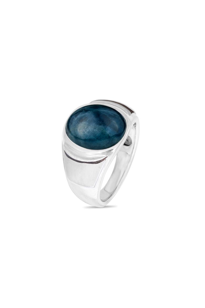 Dark Blue Apatite Sterling Silver Men Signet Ring, Alternate, color, Blue