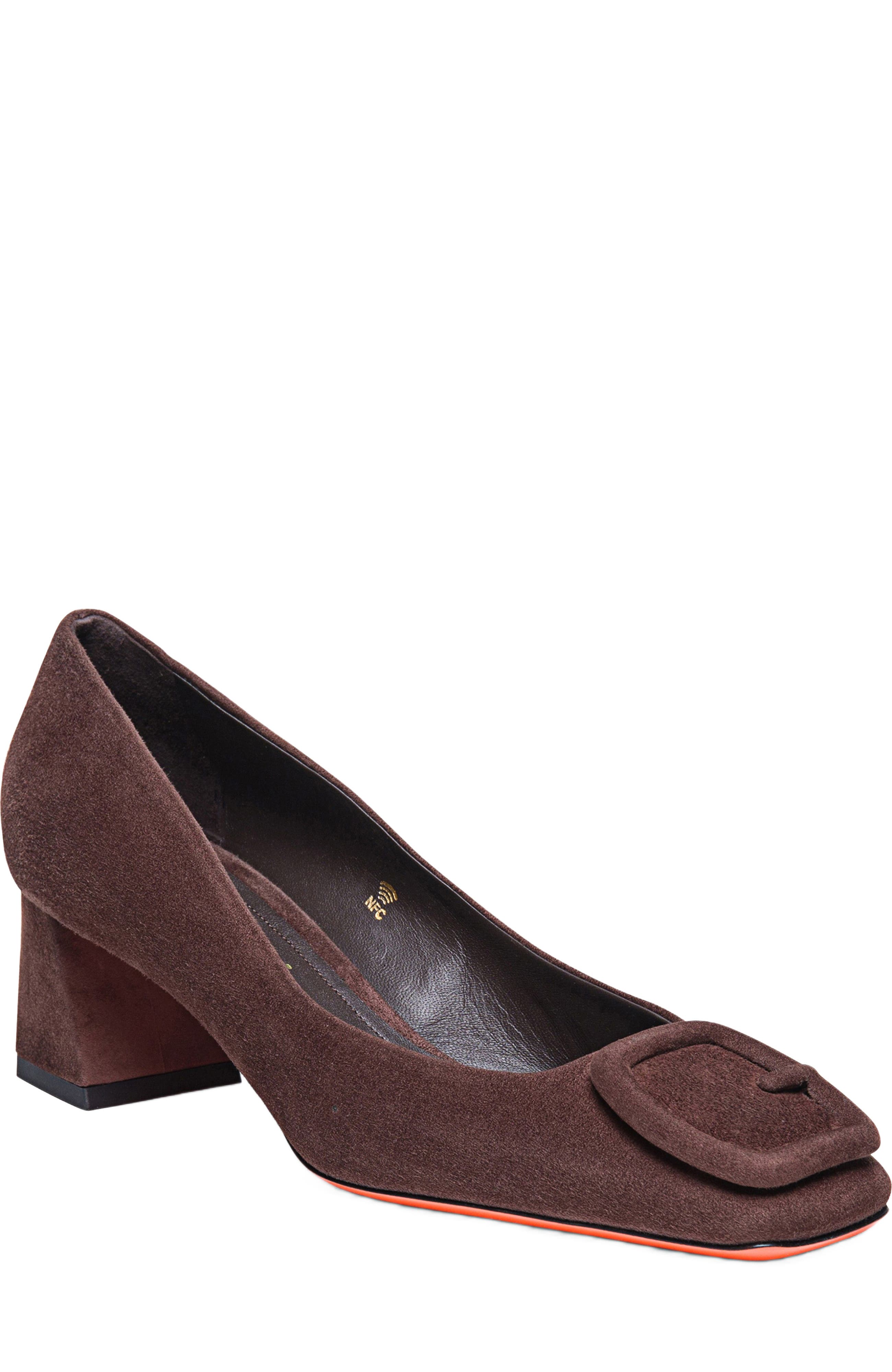Santoni Suede low-heel pump, Alternate, color, Brown