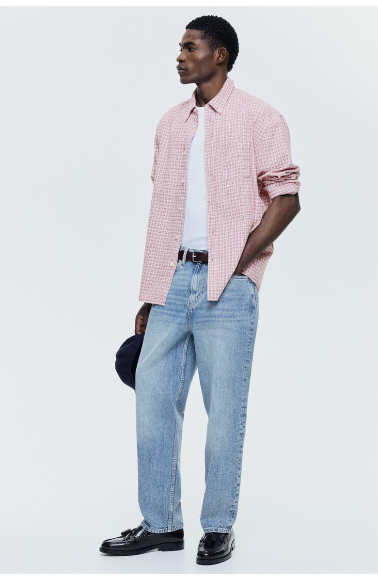 H&M Relaxed Fit Cotton Shirt, Alternate, color, Pink/Checked