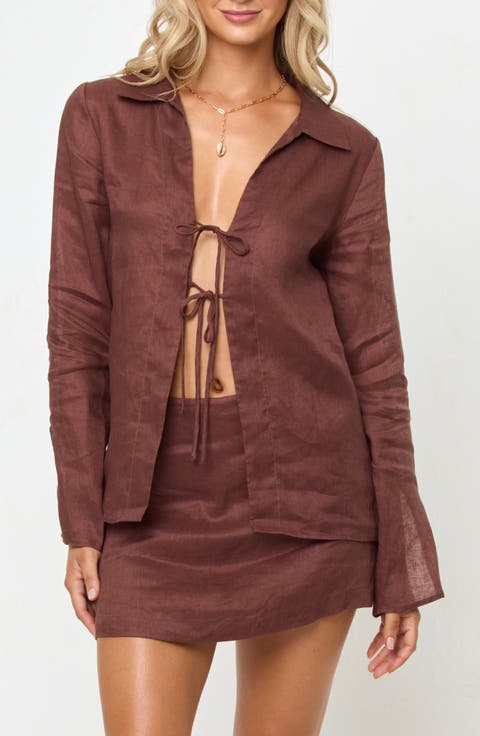 Venice Tie Front Linen Cover-Up Shirt