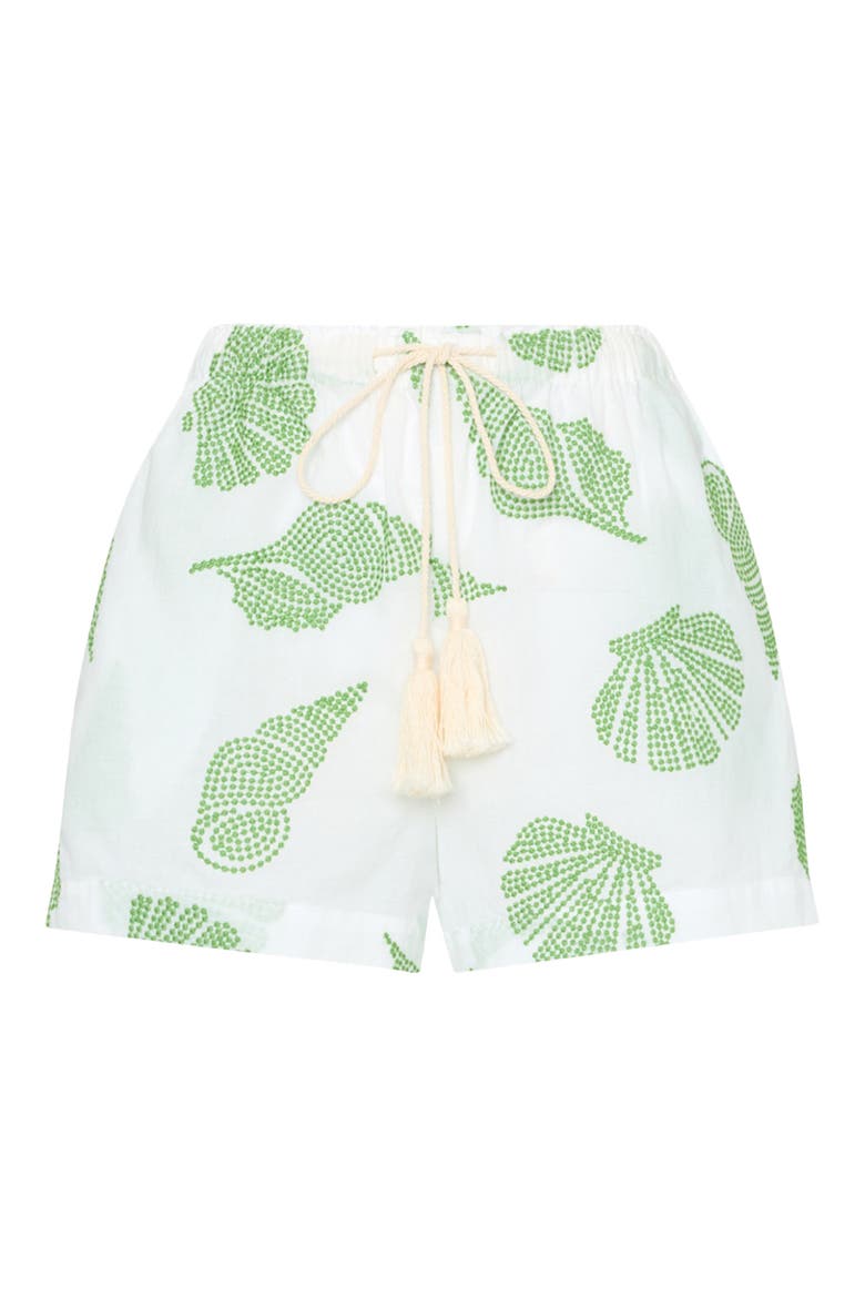 Corried Embroidered Tie Waist Shorts, Alternate, color, WHITE/ GREEN