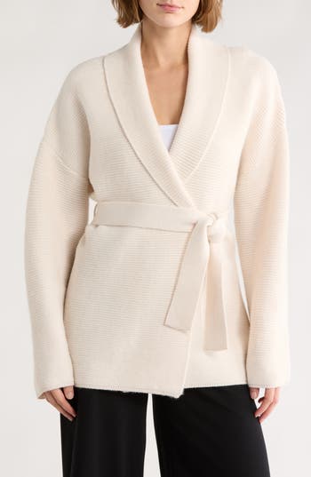 Cyrus Ottoman Ribbed Wrap Sweater Jacket In White