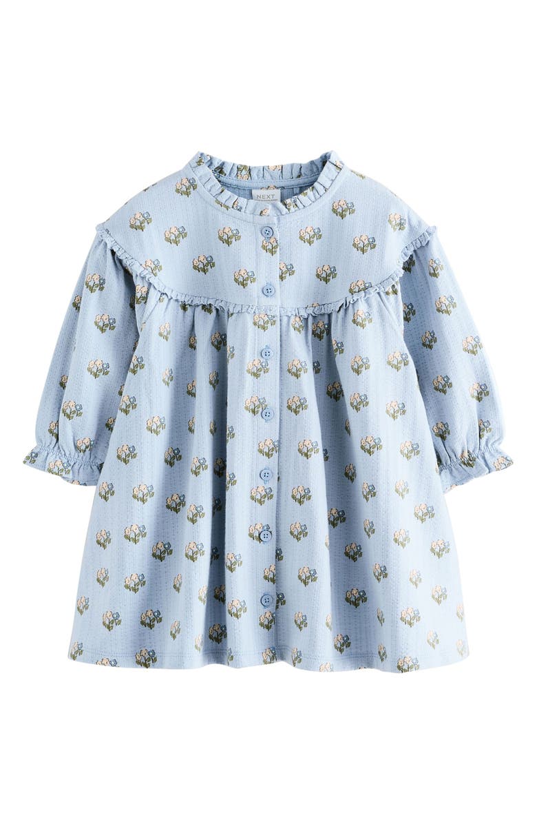 NEXT Kids' Floral Long Sleeve Cotton Dress, Main, color, Blue