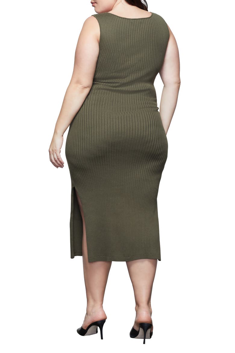 Rib Knit Tie Waist Midi Dress, Alternate, color, SAGE01