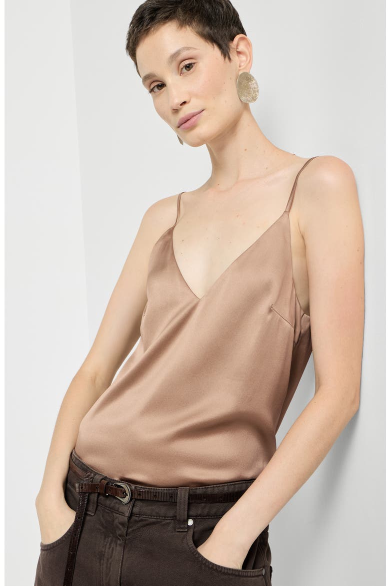 Stretch silk satin camisole, Alternate, color, Beige