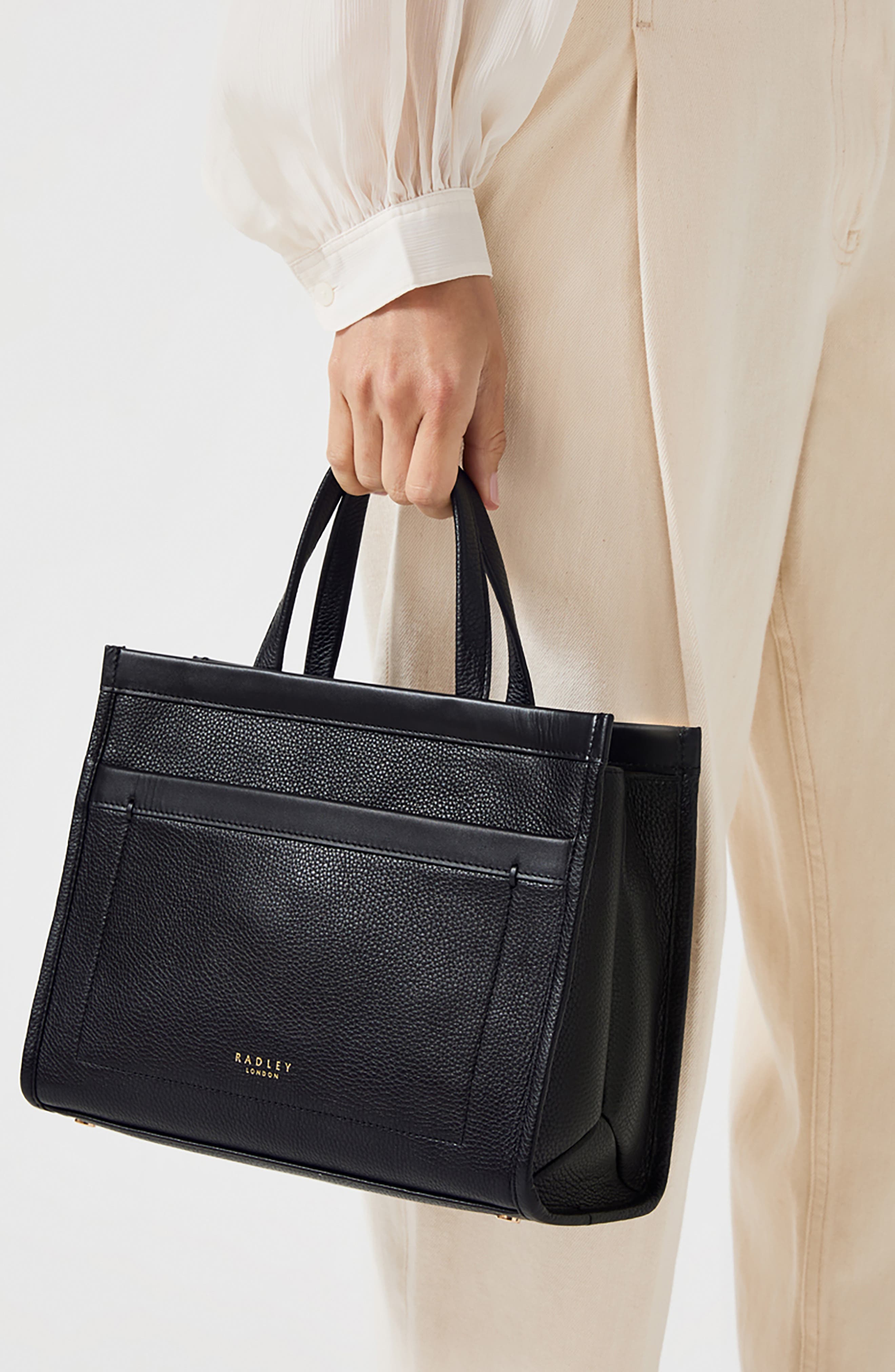 Radley Alba Place Small Leather Satchel, Alternate, color, Black