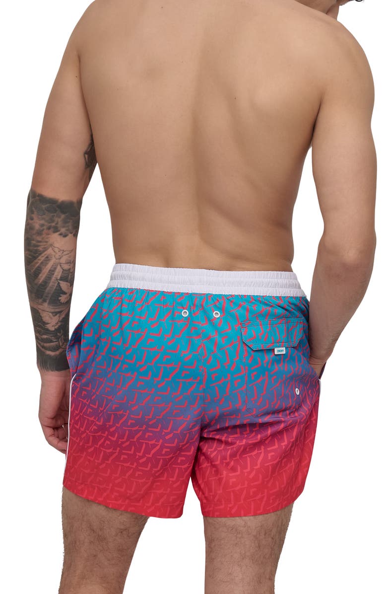DKNY Modern Euro Swim Trunks, Alternate, color, Red Multi