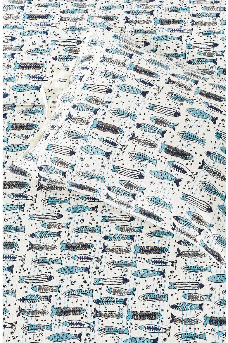 Fish Handstitched Kantha Set of 2 Cotton Shams, Alternate, color, INDIGO