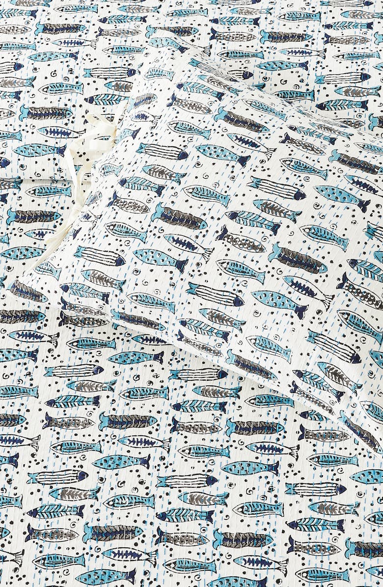 MELANGE HOME Fish Kantha Set of 2 Cotton Shams, Alternate, color, Indigo