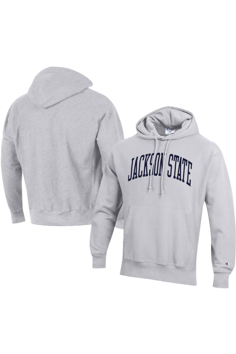Men's Champion Gray Jackson State Tigers Tall Arch Pullover Hoodie, Main, color, Gray