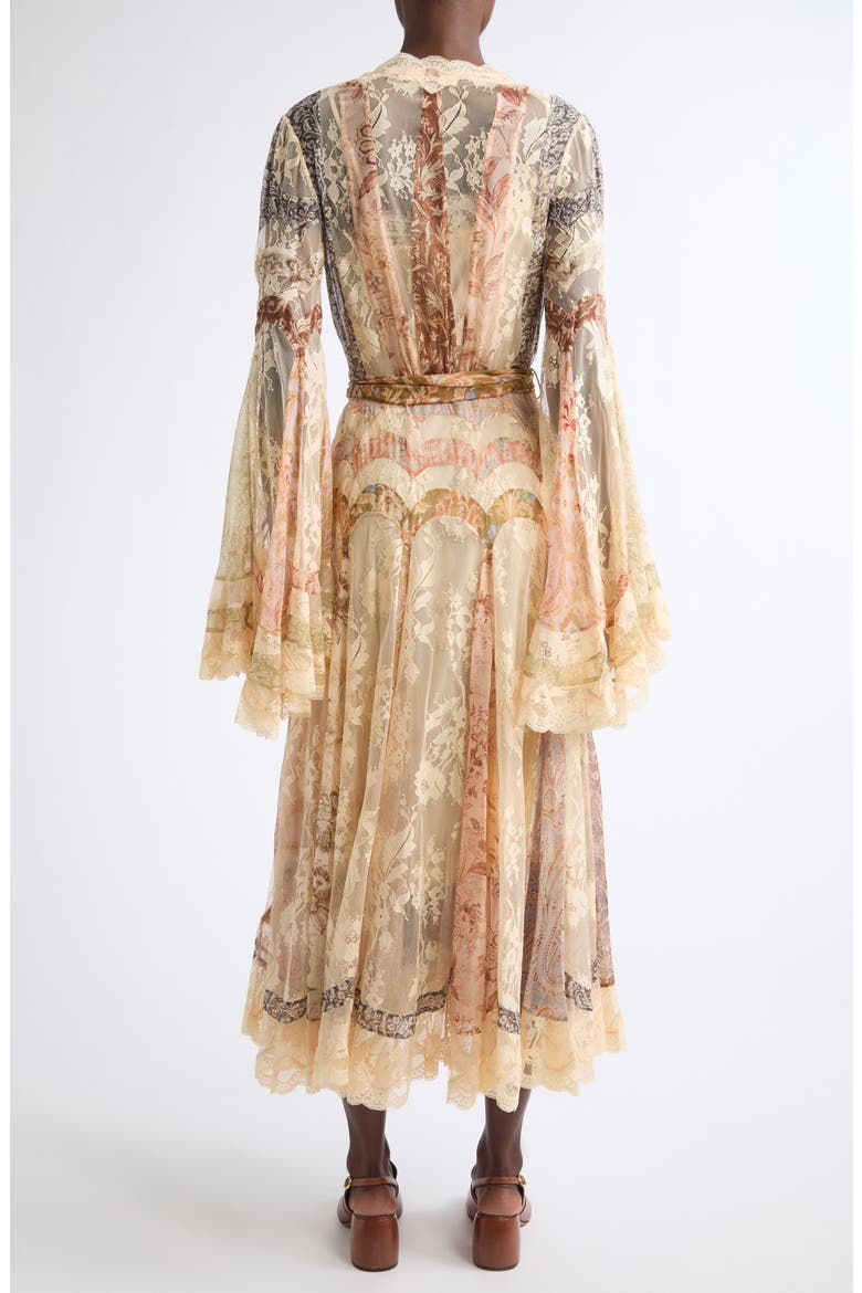 Valiant Floral Long Sleeve Silk & Lace Wrap Dress, Alternate, color, SPLICED FLORAL
