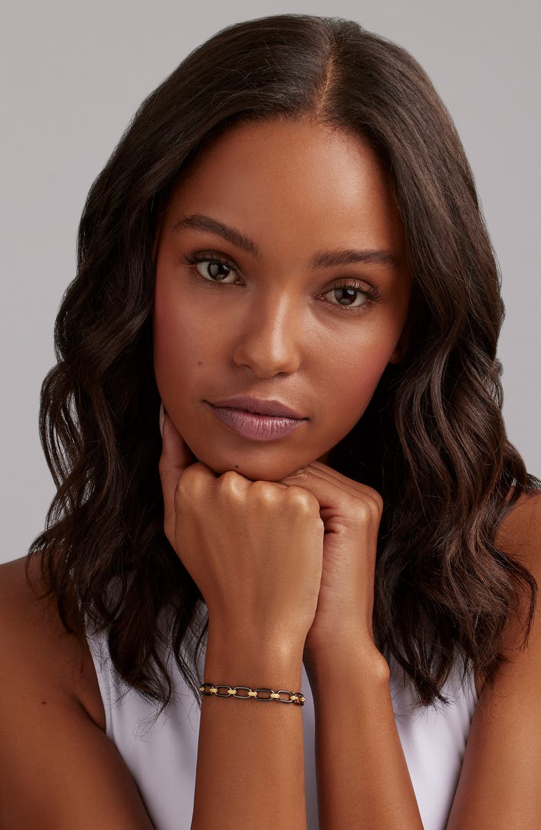 LAGOS Signature Caviar Ceramic Link Bracelet, Alternate, color, Black/ Gold