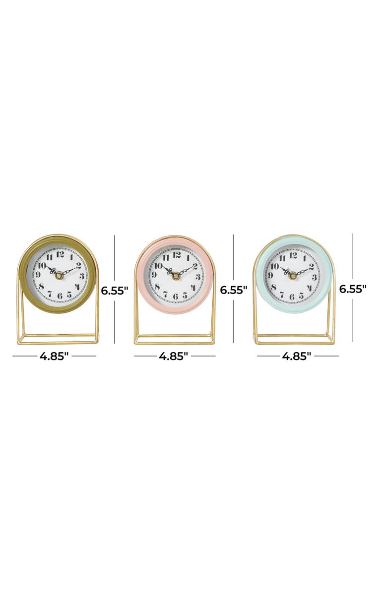 VIVIAN LUNE HOME Set of 3 Multicolored Metal Clocks, Alternate, color, Blue/ Pink/ Green Assorted