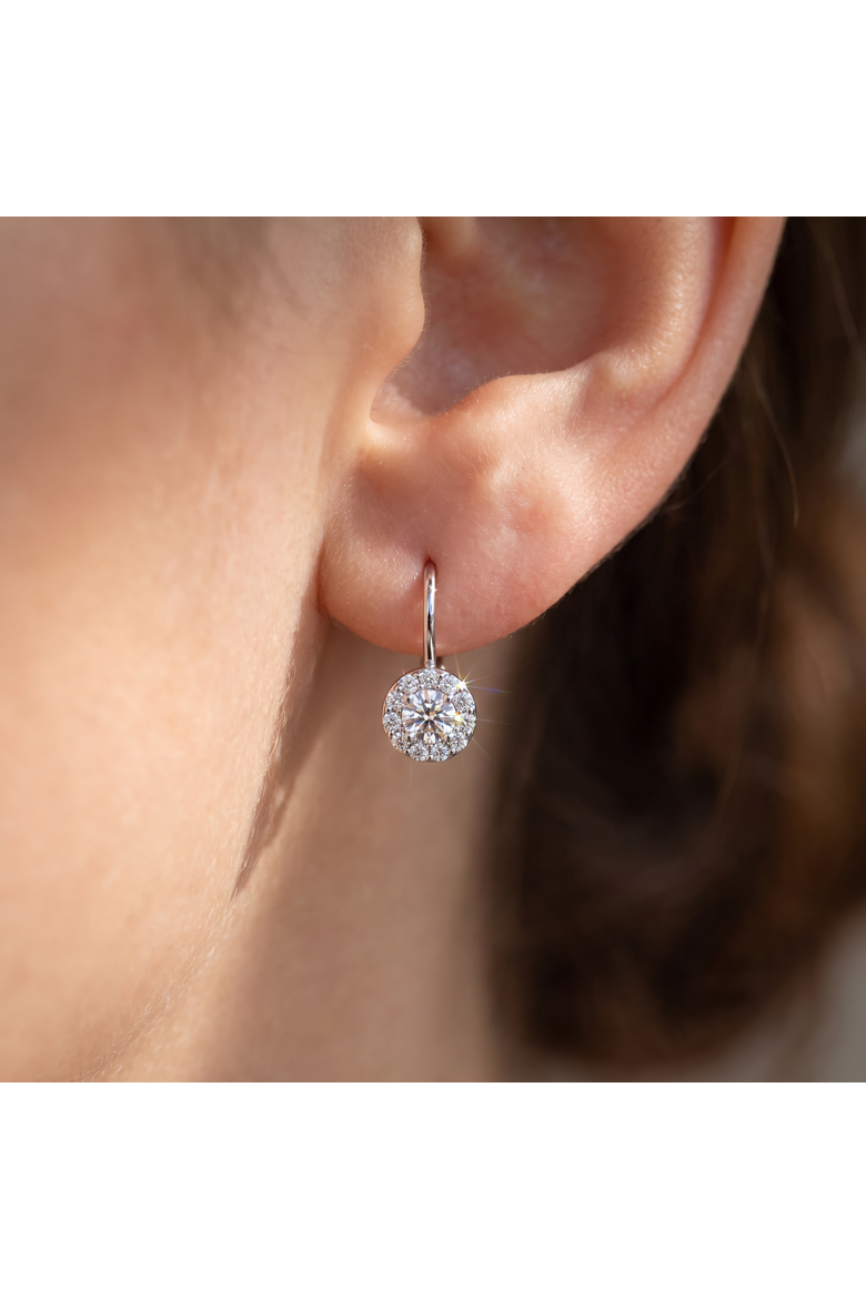 1/2Ct Halo Diamond Hoops With Lever Backs Lab Grown Small 1/2" Tall, Alternate, color, Silver