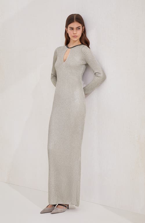Brunello Cucinelli Sparkling Knit Dress With Monili In Neutral