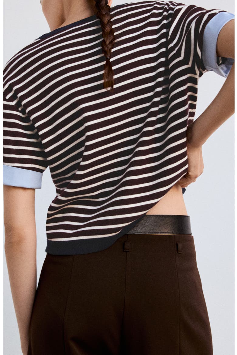 Biboy Striped Crewneck Sweater, Alternate, color, CHOCOLATE