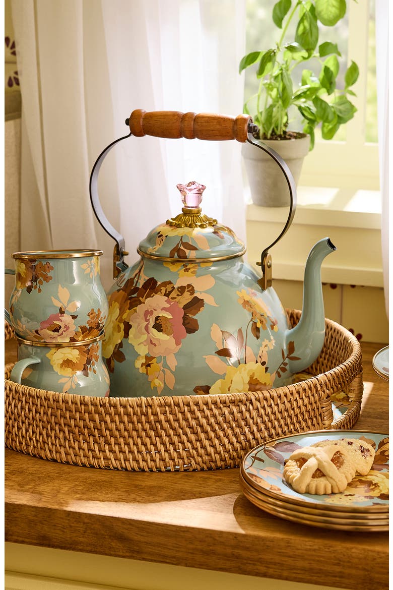 Wild Rose Slate Enameled Steel 3-Quart Tea Kettle, Alternate, color, BLUE