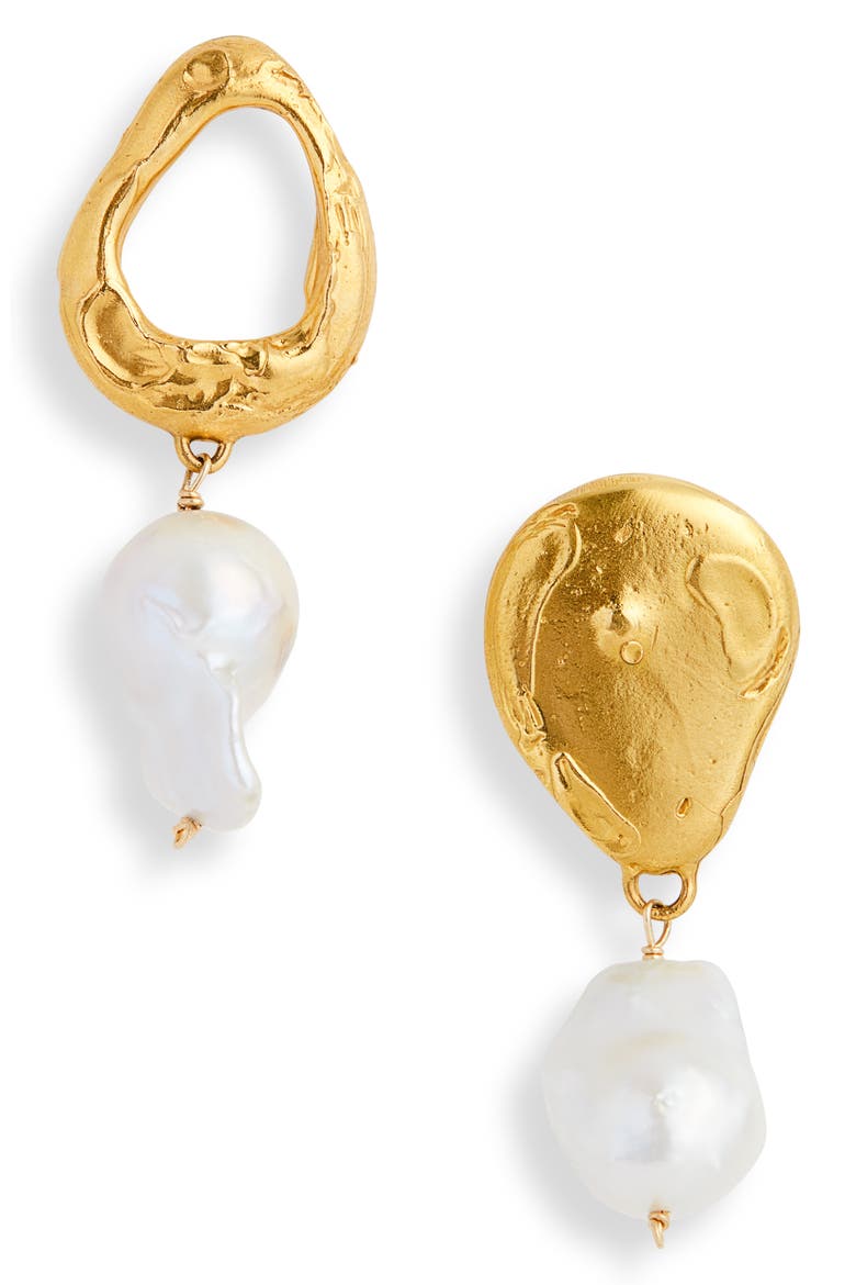 The Infernal Storm Freshwater Pearl Drop Earrings, Main, color, GOLD