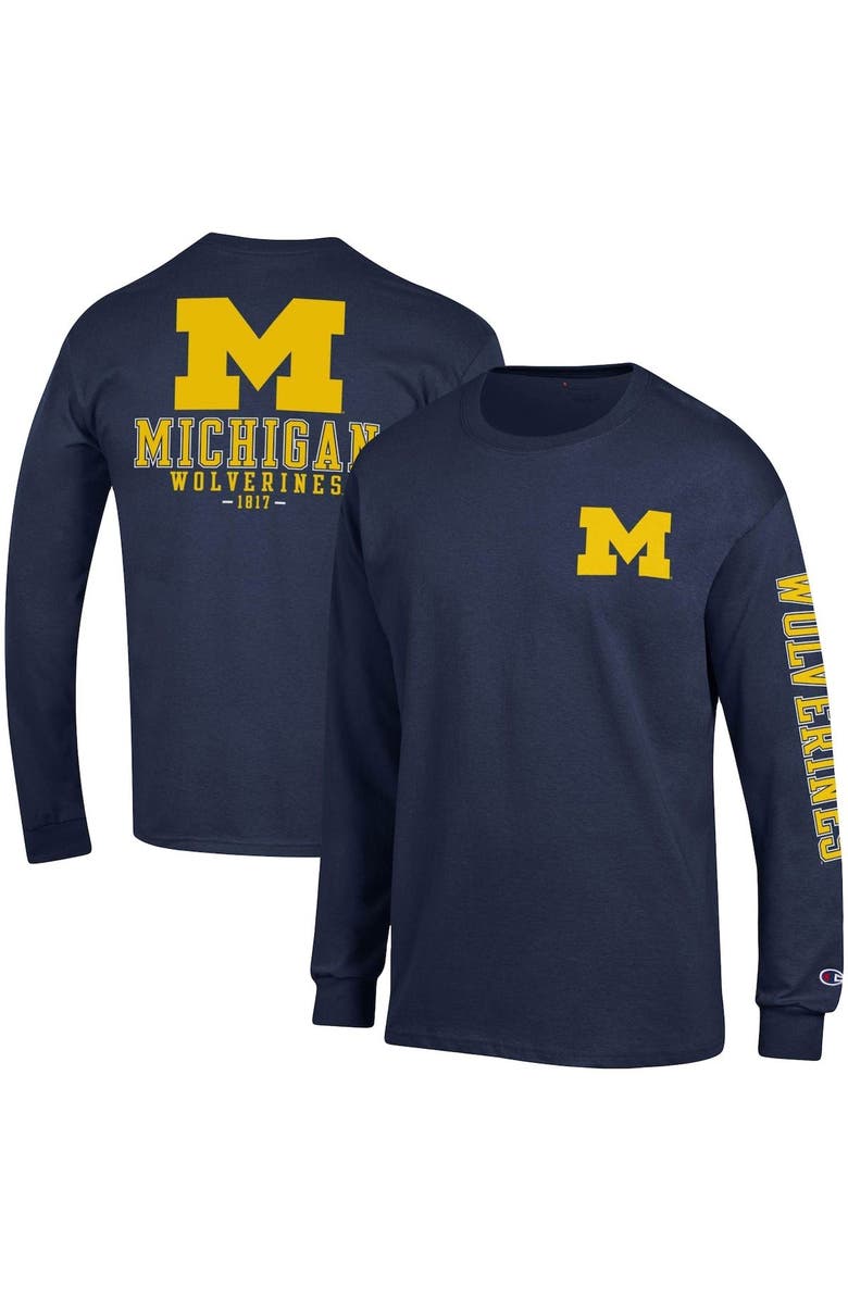 Champion Men's Champion Navy Michigan Wolverines Team Stack Long Sleeve T-Shirt, Alternate, color, Navy