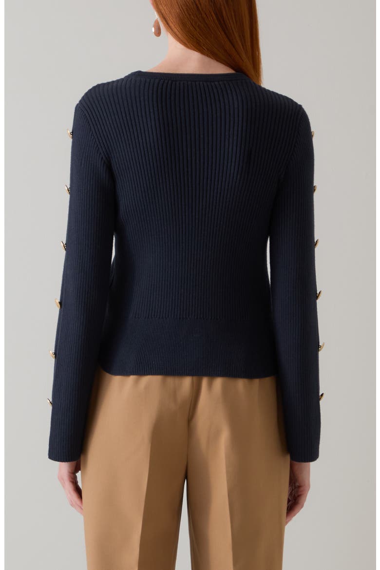 Mirren Button Sleeve Organic Cotton Sweater, Alternate, color, NAVY