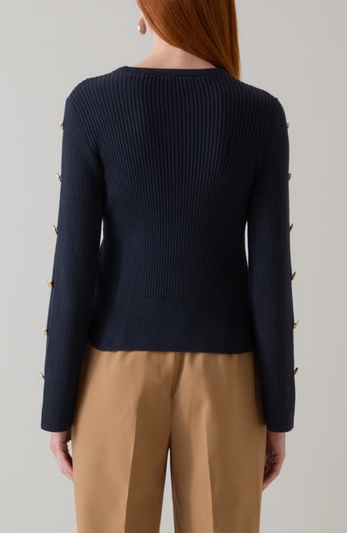 Lk Bennett Mirren Button Sleeve Organic Cotton Sweater In Blue