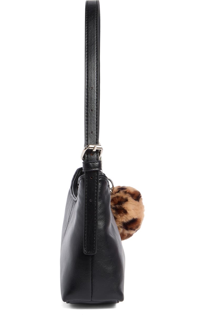 Madden Girl Faux Leather Shoulder Bag with Faux Fur Charm, Alternate, color, Black