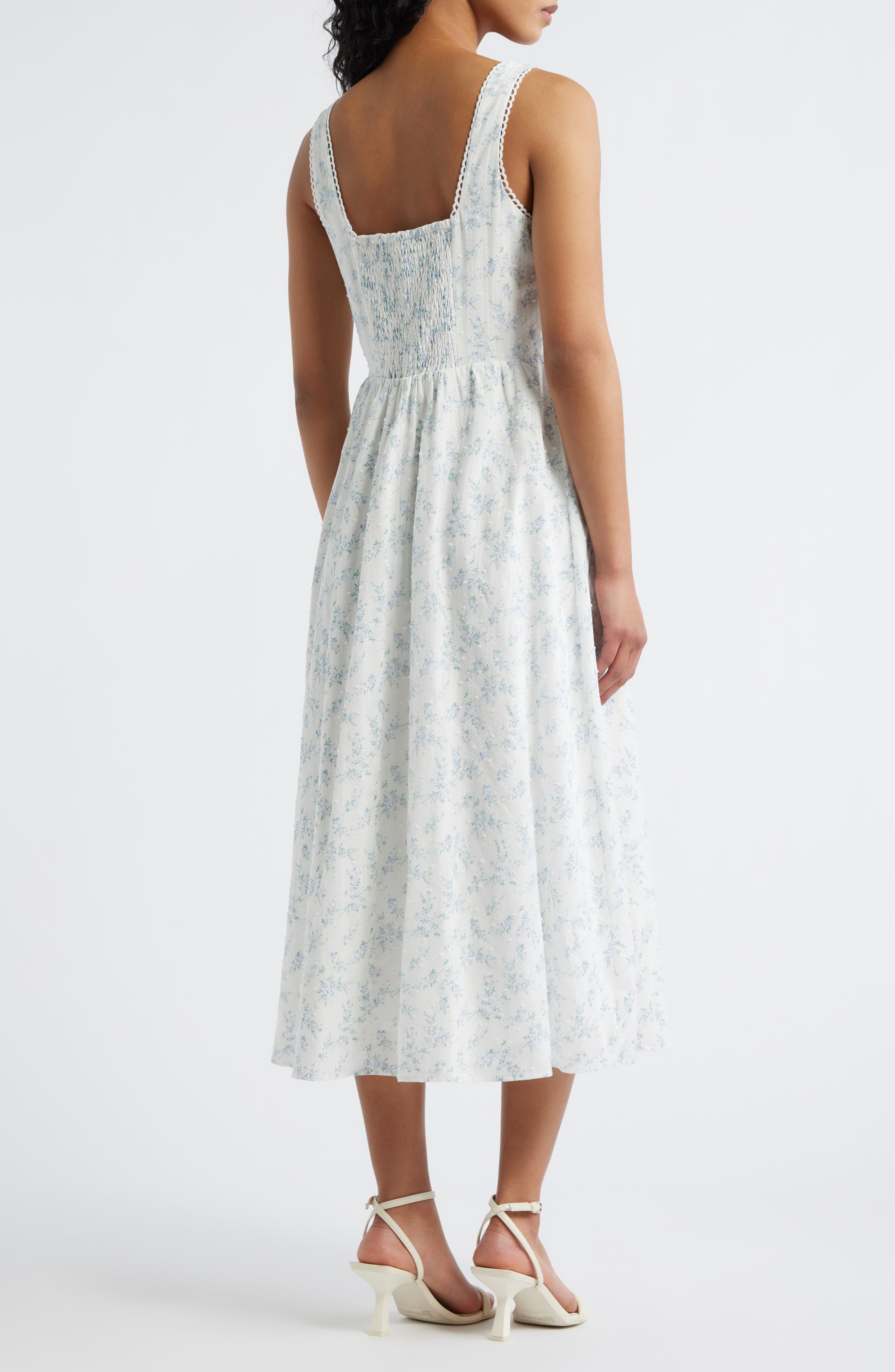 Becca Ditsy Floral Swiss Dot A-Line Midi Dress - image 2