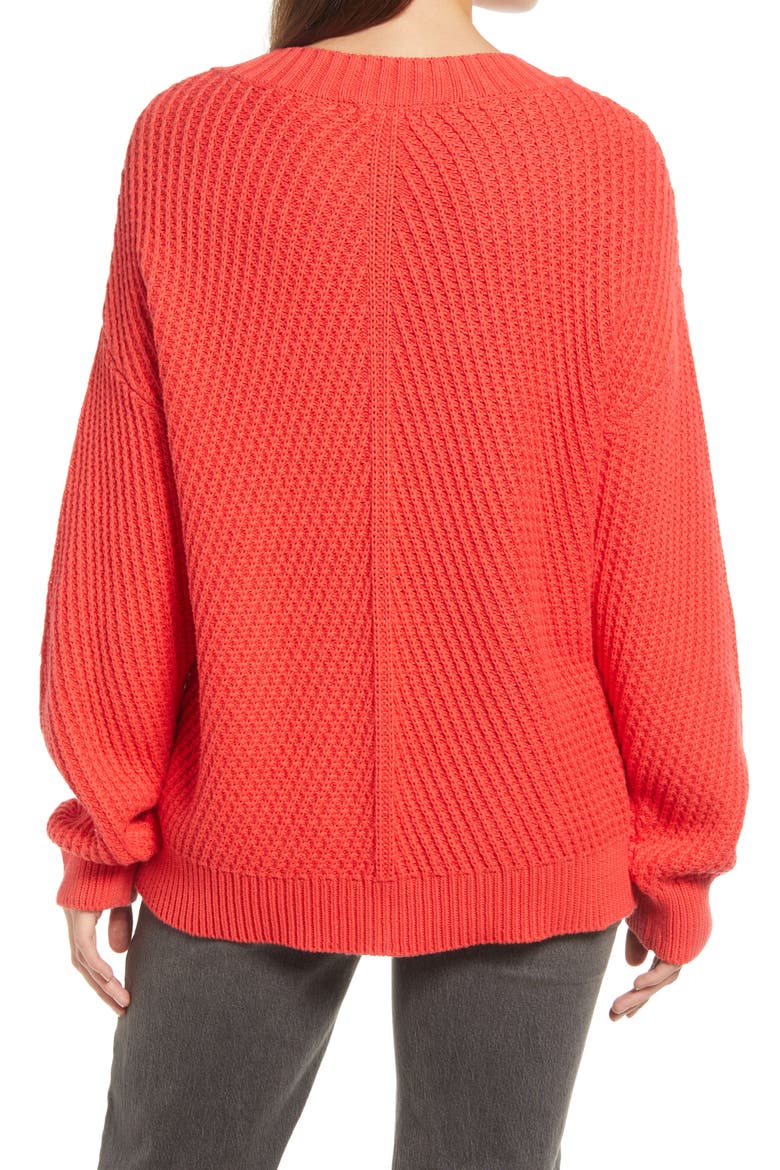 Tuck Stitch Cotton Sweater, Alternate, color, RED POPPY