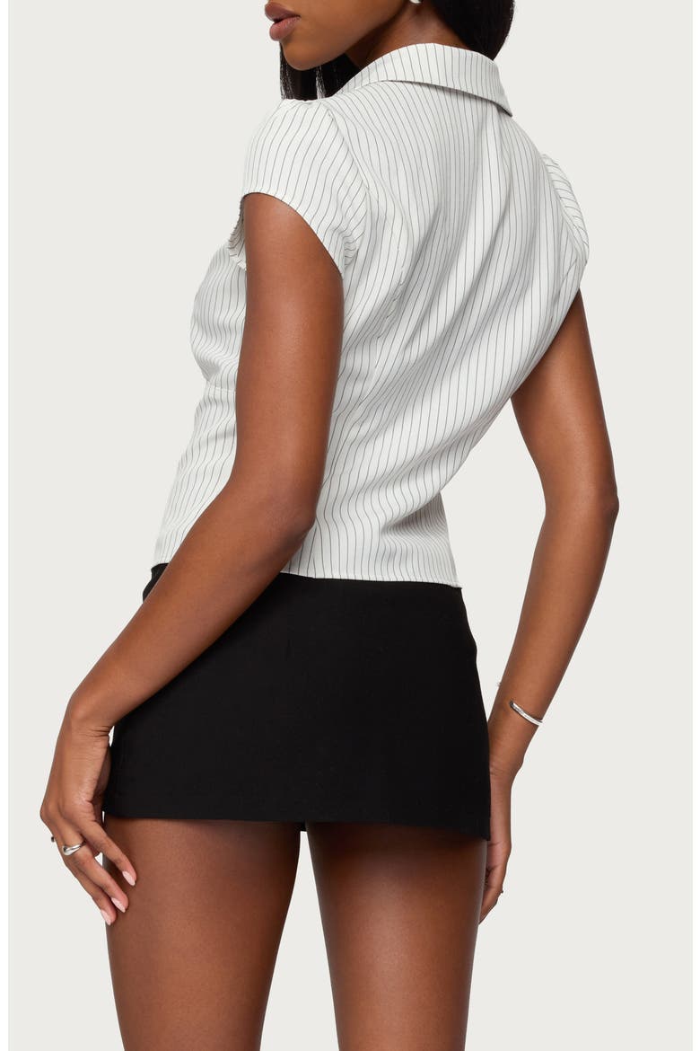Juney Pinstripe Crop Cotton Blend Button-Up Shirt, Alternate, color, WHITE-AND-BLACK