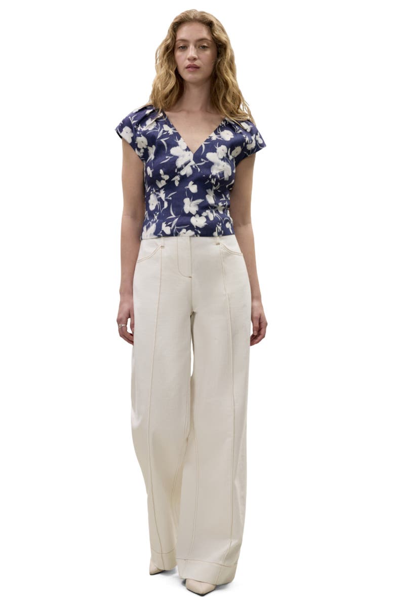 Rebecca Taylor Bea Linen Blouse, Alternate, color, Navy Combo