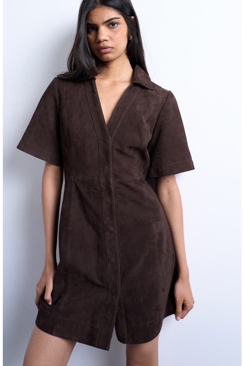 Suede Mini Shirtdress, Alternate, color, BROWN