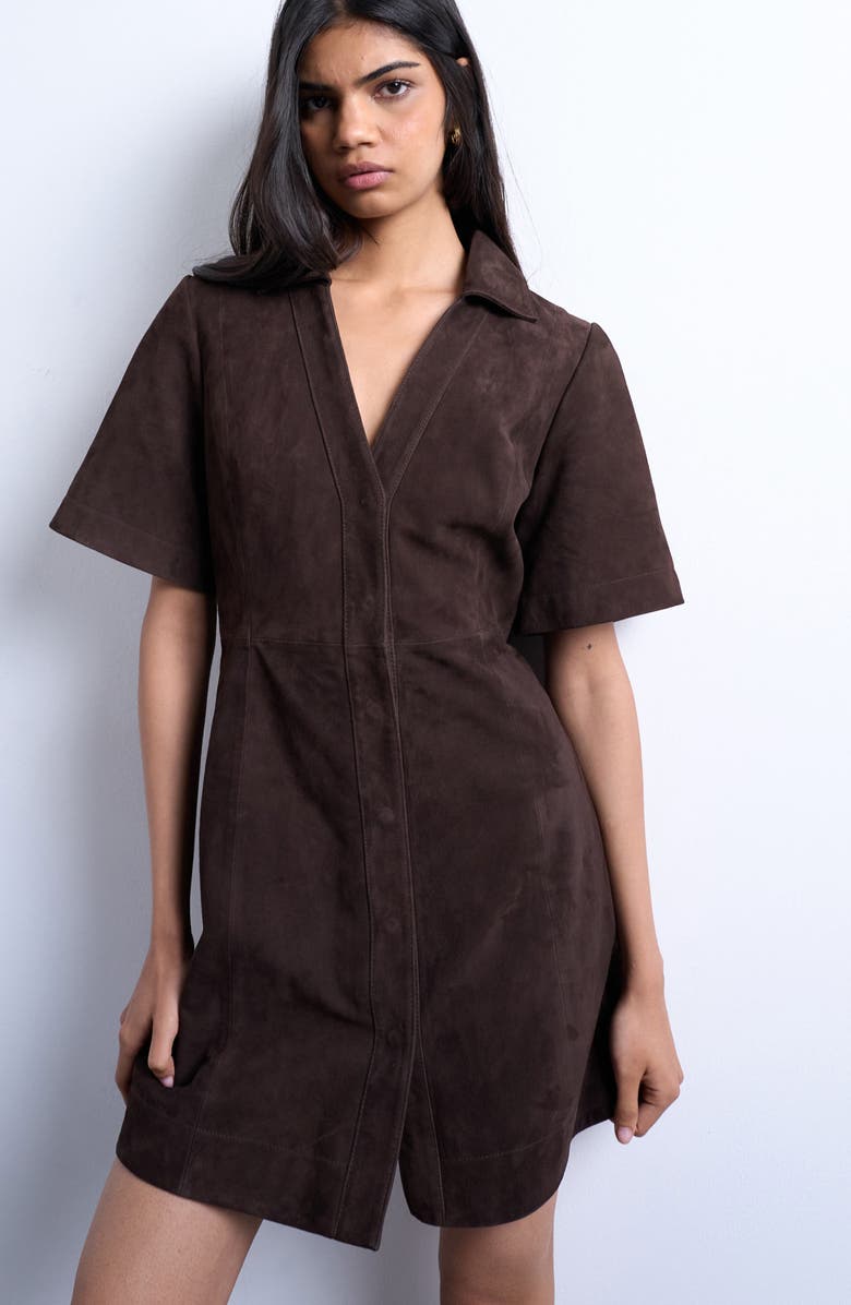 Topshop Suede Mini Shirtdress, Alternate, color, Brown