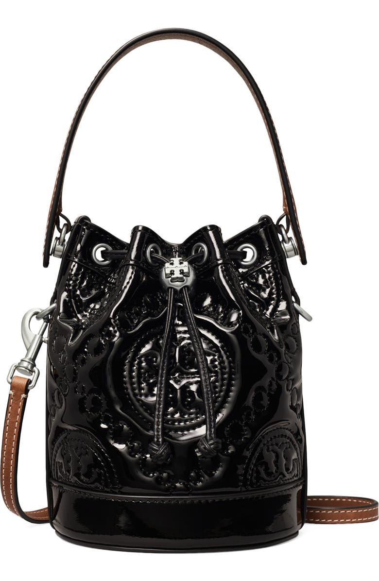 Tory Burch T Monogram Mini Puffy Patent Leather Bucket Bag, Main, color,