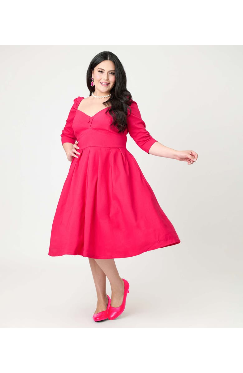 Unique Vintage Plus Size Sweetheart Neckline Lamar Swing Dress, Alternate, color, Hot Pink