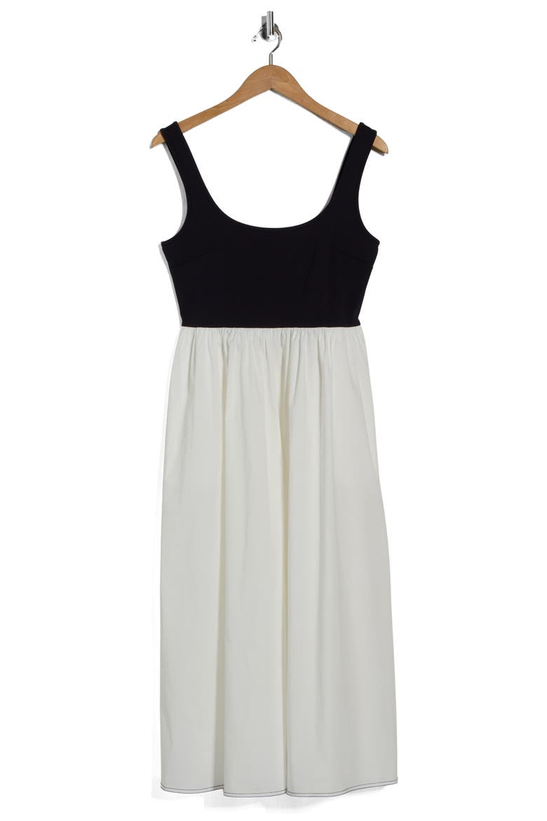 Selena Sleeveless Mixed Media Midi Dress, Alternate, color, WHITE / MIDNIGHT