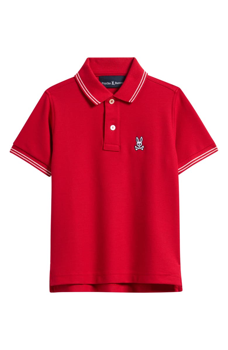 Psycho Bunny Kids' Logan Bunny Pima Cotton Piqué Polo, Main, color, Tango Red
