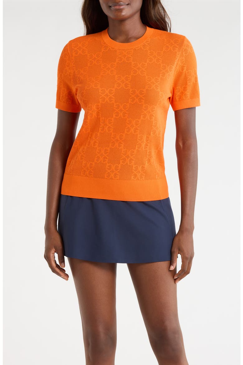 Pointelle Short Sleeve Sweater, Main, color, SHOCKING ORANGE